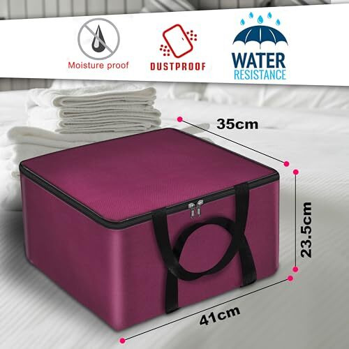 Storite Nylon Wardrobe Bag Underbed Moisture Proof Cloth Storage Organizer, Storage Box For Clothes Saree Bags With Zippered Closure & Handle (37X35X23 Cm) Square (Non-Woven Magenta, 1-Pack)