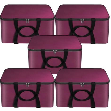 Storite Non-Woven 5 Pack Nonwoven Mini Storage Bag Cloth Organizer With Zippered Closure And Handle (41X35X23.5 Cm, Magenta) Rectangular)