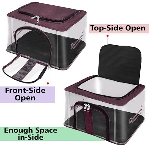 Storite 2 Pack Nylon 33 L Pvc Transparent Moisture Proof Storage Box For Clothes Closet Wardrobe Organizer For Clothes Saree Bags With Carry Handle - (Vivid Red, 44 X 31 X 24 Cm)