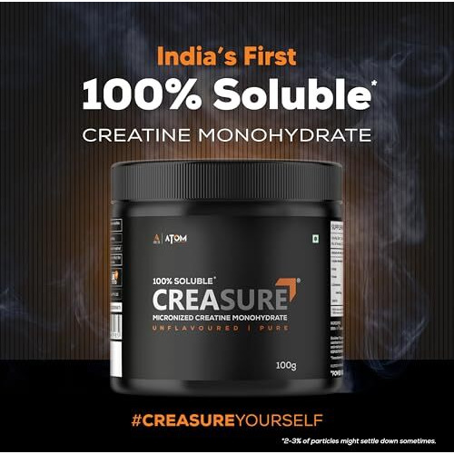 As-It-Is Atom Creasure 100% Soluble Creatine Monohydrate, Micronised & Unflavored, Fast Recovery, Rapid Absorption, Supports Lean Muscle Growth, 33 Servings