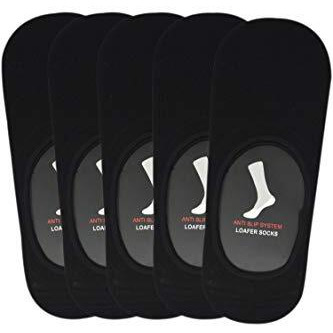 Balenzia Men's Solid Colored No Show Loafer Socks Made With 100% Combed Cotton And Anti Slip Silicon System - (Pack Of 5) (Black) - Free Size Invisible Socks
