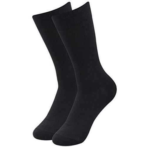 Balenzia Men's Solid Colored Formal Mid Calf Length Fine Business Socks (Free Size) Made With Cotton & Spandex - Combo Pack Of 10 (Black, Navy, And Grey).