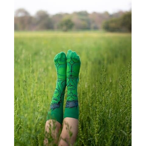 Balenzia X Marvel Character Cotton And Spandex Crew & Lowcut Socks For Men- The Incredible Hulk (Pack Of 2)(Free Size) Green & Black