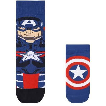 Balenzia X Marvel Character Crew & Lowcut/Ankle Length Sock For Men- The Unstoppable Captain America (Pack Of 2 Pairs)(Free Size) Blue