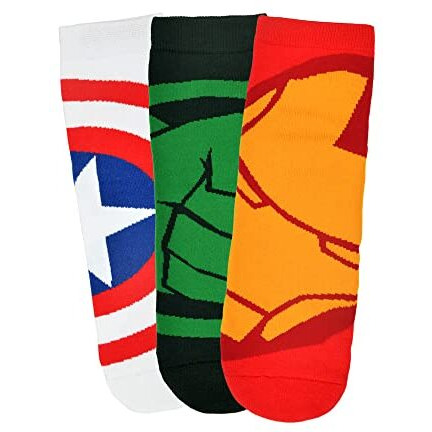 Balenzia X Marvel Iron Man,Captain America & Hulk Themed High Ankle Length Socks For Men-(Pack Of 3 Pairs)(Free Size) White,Red,Green