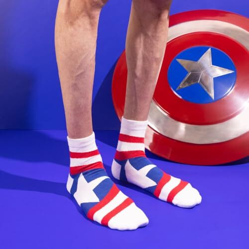 Balenzia X Marvel Iron Man,Captain America & Hulk Themed High Ankle Length Socks For Men-(Pack Of 3 Pairs)(Free Size) White,Red,Green