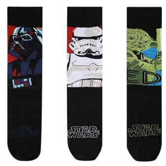 Balenzia X Star Wars Men's Character Crew Socks With Giftbox Pack Of 3(Black) | Clone Trooper, Yoda, And Darth Vader (Free Size)
