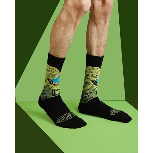 Balenzia X Star Wars Men's Character Crew Socks With Giftbox Pack Of 3(Black) | Clone Trooper, Yoda, And Darth Vader (Free Size)