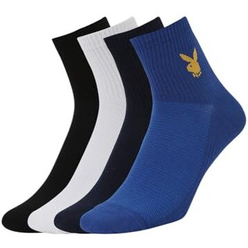 Balenzia Men's Playboy High Ankle Socks | 4-Pack | Sports Socks | Free Size | Official Playboy Merchandise