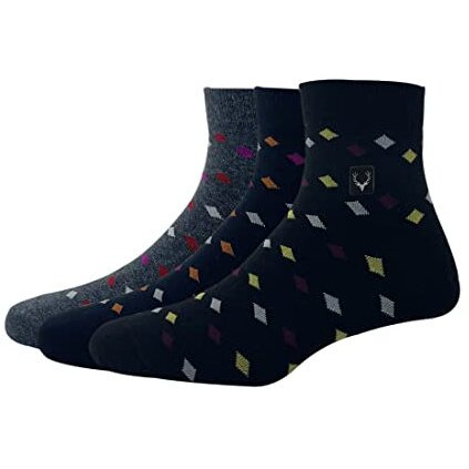 Allen Solly Men's Cotton Quarter Length Socks (Pack Of 3) Anthra Melange, Navy & Black