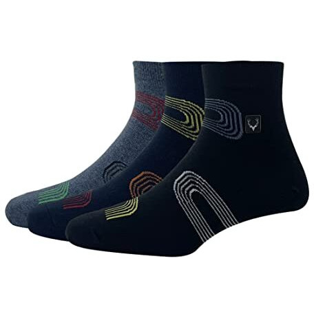 Allen Solly Men's Cotton Quarter Length Socks (Pack Of 3) Denim Melange, Navy & Black