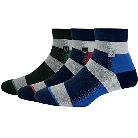Allen Solly Men's Cotton Quarter Length Socks (Pack Of 3) Green, Red & Royal Blue