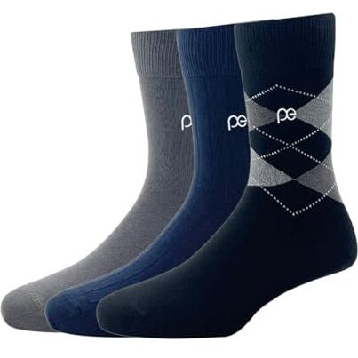 Peter England Men's Cotton Full Length Socks (Pack Of 3) Dark Grey, Navy And Black