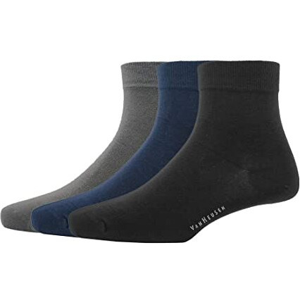 Van Heusen Mens Cotton Quarter Length Socks (Pack Of 3) Dark Grey, Navy, Black