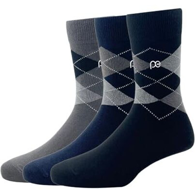 Peter England Men's Calf Length Cotton Socks (Pack Of 3) Black, Dark Grey, Navy
