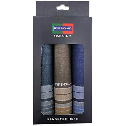 Peter England Men's Cotton Dark Handkerchief With Brand Logo (Pack Of 3)