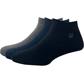 Allen Solly Men's Cotton Ankle Length Socks (Pack Of 3) - Black, Dark Grey, Navy