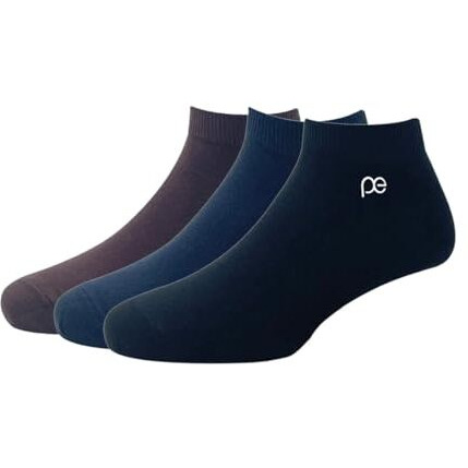 Peter England Men's Cotton Ankle Length Socks (Pack Of 3) Brown, Navy, Black