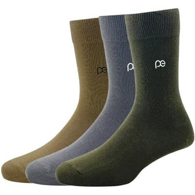 Peter England Mens Cotton Full Length Socks (Pack Of 3) Khaki, Dark Grey, Olive
