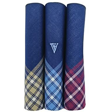 Van Heusen Men's Cotton Dark Handkerchief With Brand Logo (Pack Of 3) Maroon, Beige & Blue