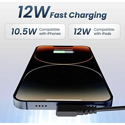 Ambrane Usb To Lightning 12W Fast Charging, L Shape For Easy Holding, 480 Mbps Data Sync Cable For Iphone, Ipad, Macbook, Imac, Airpods - 1.25M (Abll-125 Black)