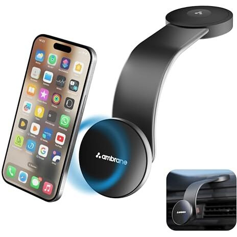 Ambrane 15W Qi-2 Car Dashboard Magnetic Wireless Car Charger For Iphone 16/16 Plus/16 Pro/16 Pro Max, 15/15 Pro/15 Pro Max, Iphone 14/14 Pro/14 Pro Max,Samsung & Device + Magnetic Ring (Aerosynq Dash)