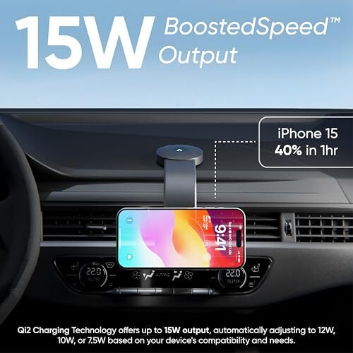 Ambrane 15W Qi-2 Car Dashboard Magnetic Wireless Car Charger For Iphone 16/16 Plus/16 Pro/16 Pro Max, 15/15 Pro/15 Pro Max, Iphone 14/14 Pro/14 Pro Max,Samsung & Device + Magnetic Ring (Aerosynq Dash)
