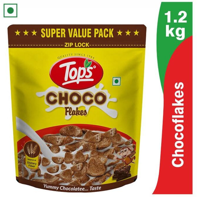 Tops Choco Flakes - 1.2Kg Pouch| Delicious Chocolate Chocos | Helathy Proteins & Dietary Fibres|No Added Preservatives.