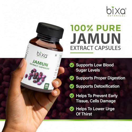 Bixa Botanical Jamun Extract 5% Bitters 60 Veg Capsules (450Mg) | Supports Low Sugar Levels, Prevents Tissue Damage, Reduces Thirst, Aids Digestion | Pack Of 1