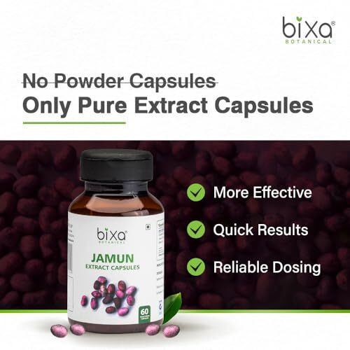 Bixa Botanical Jamun Extract 5% Bitters 60 Veg Capsules (450Mg) | Supports Low Sugar Levels, Prevents Tissue Damage, Reduces Thirst, Aids Digestion | Pack Of 1