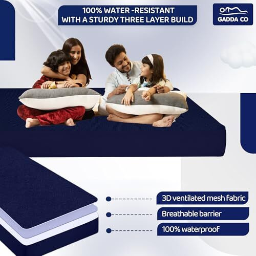 Gadda Co 100% Waterproof Premium Cotton Feel Mattress Protector Queen Bed 75X60 Inch|Ultra Soft Breathable & Hypoallergenic Fitted Bed Protector Terry Cover(6.3X5 Feet, Fits Upto 10 Inches, Dark Blue)