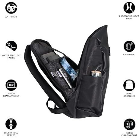 Arctic Fox Slope Anti-Theft Backpack (Black) | 23 Ltr Capacity|Water Resistant | Multipurpose Backpack |Rain Cover| Trolley Sleeve 15.6 Inches Unisex Laptop Bag With Usb Charging Port