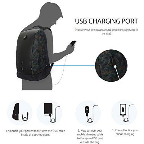 Arctic Fox Slope Anti-Theft Backpack (Camo Black) | 23 Ltr Capacity|Water Resistant | Multipurpose Backpack |Rain Cover| Trolley Sleeve 15.6 Inches Unisex Laptop Bag With Usb Charging Port