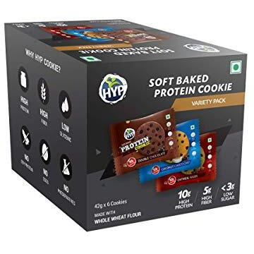 Hyp Protein Cookies Double Chocolate, Coconut Choco Chip, Oatmeal Raisin Pack Of 6 - (42 G X 6)