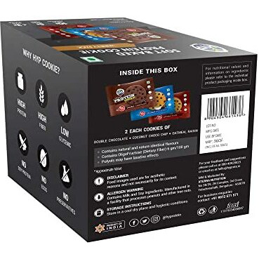 Hyp Protein Cookies Double Chocolate, Coconut Choco Chip, Oatmeal Raisin Pack Of 6 - (42 G X 6)