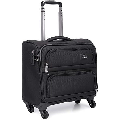 The Clownfish Wanderer Luggage Polyester Softsided Check-In Suitcase 4 Wheel Trolley Bag Laptop Roller Case (44 Cms, Charcoal Black)