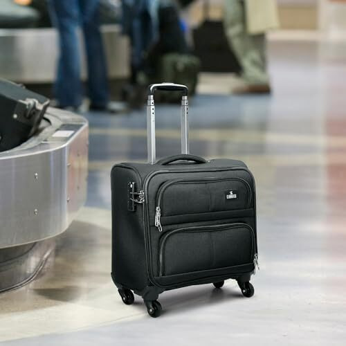 The Clownfish Wanderer Luggage Polyester Softsided Check-In Suitcase 4 Wheel Trolley Bag Laptop Roller Case (44 Cms, Charcoal Black)