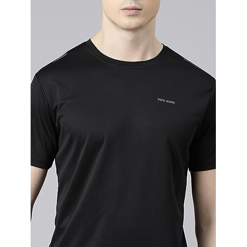 Pepe Jeans Polyester Men's Solid Regular Fit T-Shirt (Ppts01_Black, Medium