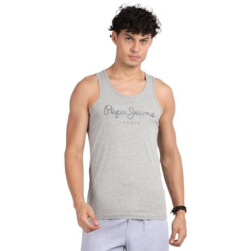 Pepe Jeans Innerwear Men's Solid Regular Fit Fashion Vest (Atv03_Grey Melange