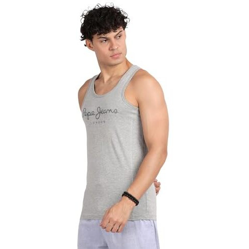 Pepe Jeans Innerwear Men's Solid Regular Fit Fashion Vest (Atv03_Grey Melange