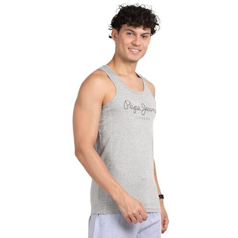 Pepe Jeans Innerwear Men's Solid Regular Fit Fashion Vest (Atv03_Grey Melange