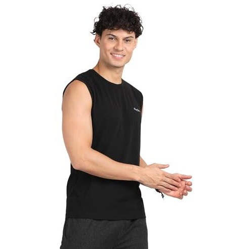 Pepe Jeans Innerwear Men's Solid Regular Fit Vest (Atv02_Black