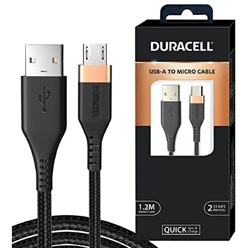 Duracell Micro Usb 3A Braided Sync & Fast Charging Cable, 3.9 Feet (1.2M). Supports Qc 2.0/3.0 Charging, High Speed Data Transmission - Black
