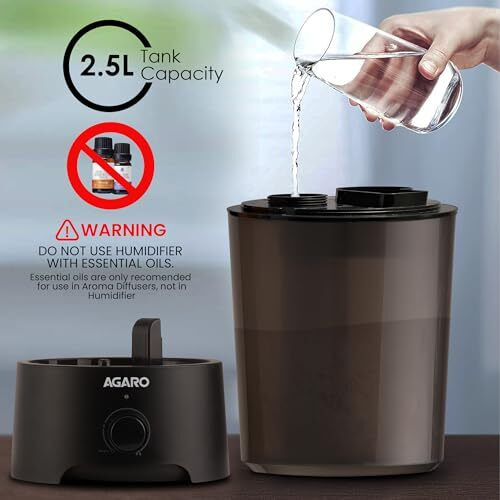 Agaro Verge Cool Mist Humidifier, 2.5L, For Bedroom, Home, Office, Adjustable Mist Output, Super Quiet, 360 Nozzle, Auto Shut Off