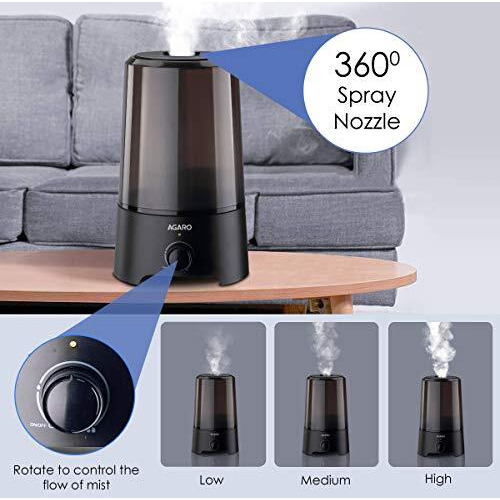 Agaro Verge Cool Mist Humidifier, 2.5L, For Bedroom, Home, Office, Adjustable Mist Output, Super Quiet, 360 Nozzle, Auto Shut Off