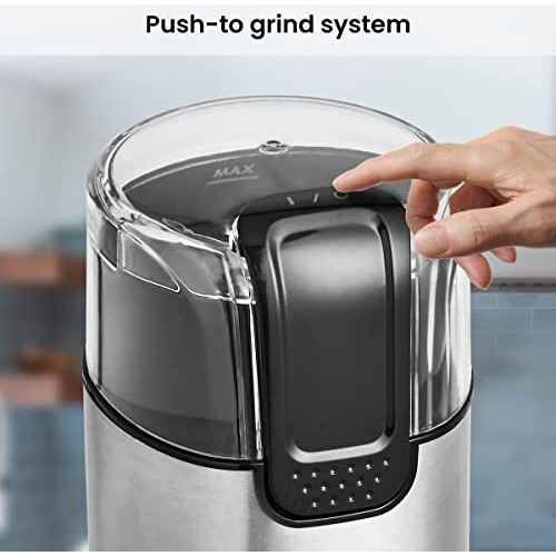 Agaro Grand Electric Coffee Grinder, Stainless Steel Blades, Grinds Up To 60 Grams Dry Coffee Beans, Portable, Silver