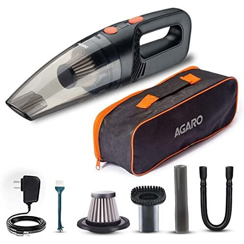 Agaro Hvc1081 Cordless Rechargeable Car Vacuum Cleaner, Portable, Handheld,110W, 5.5Kpa Power Socket, Stainless Steel Filter, Black