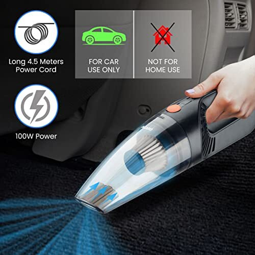 Agaro Hvc1081 Cordless Rechargeable Car Vacuum Cleaner, Portable, Handheld,110W, 5.5Kpa Power Socket, Stainless Steel Filter, Black