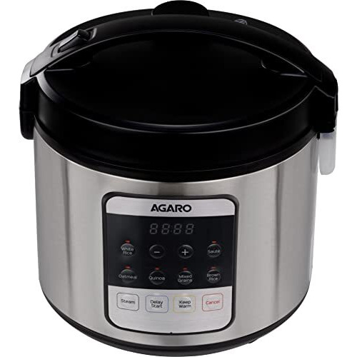 Agaro Royal Electric Rice Cooker, 5 Litre Ceramic Coated Inner Bowl, Steam Basket, 6 Preset Cooking Function With Advanced Fuzzy Logic, Keep Warm Function, 1.5Kgs (Approx. 10 Cups) Raw Rice, Silver