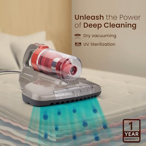 Agaro Grand Bed Vacuum Cleaner, Cyclonic Technology For Dust Collection, Uv Light Sterilization, 12Kpa Suction Power, Suitable For Bed, Sofa, Pillow And Other Fabric Surfaces, Dark Grey & Black